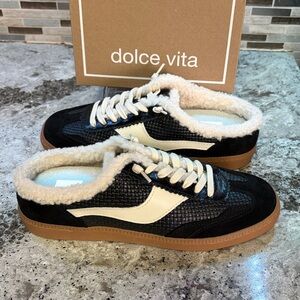 Dolce Vita Black and White Plush Slides